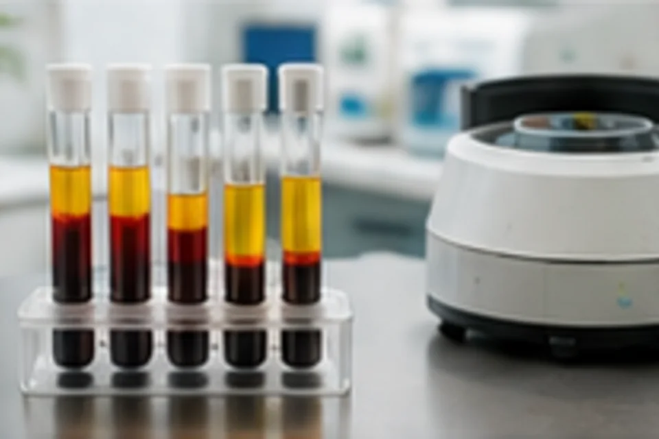 หลอดเลือดในเครื่องปั่นเตรียม PRP ข้างภาพจำลองข้อเข่า
